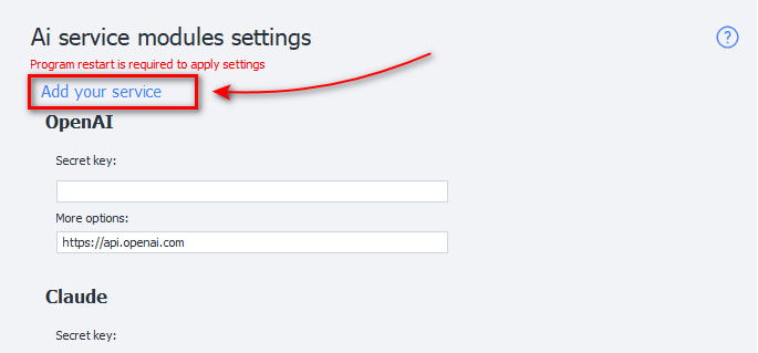 Add service button