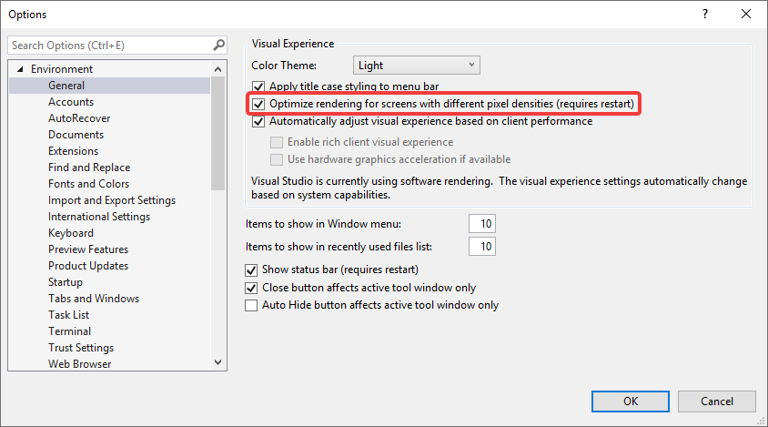 Tools → Options… → General